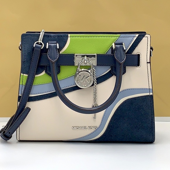 MICHAEL KORS Hamilton Small Patchwork Satchel NAVY MULTI COLOR - Picture 6 of 16